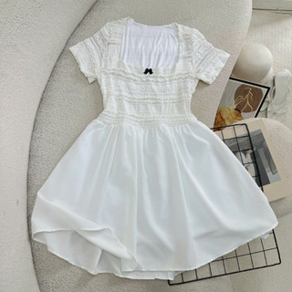 Đầm Thiết Kế Bigsize Nữ Phối Ren Cổ Vuông Tay Ngắn Dáng Xòe Thanh Lịch G673 G674