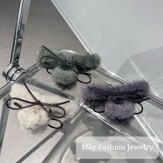 Kẹp tóc lông tơ đính nơ da 13cm • Mây Fashion Jewelry - K1025.22