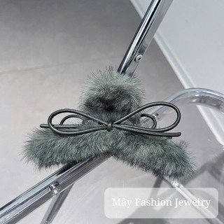 Kẹp tóc lông tơ đính nơ da 13cm • Mây Fashion Jewelry - K1025.22
