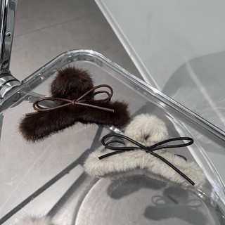 Kẹp tóc lông tơ đính nơ da 13cm • Mây Fashion Jewelry - K1025.22