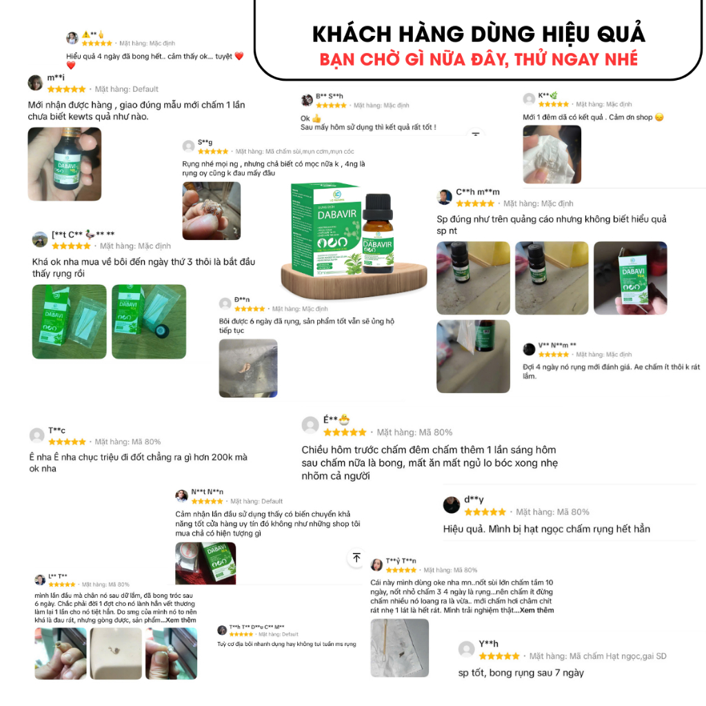 Dung Dịch Chấm Rụng Sùi Mào Gà, Mụn Li Ti , Hạt Ngọc Vùng Kín DABAVIR 10ml