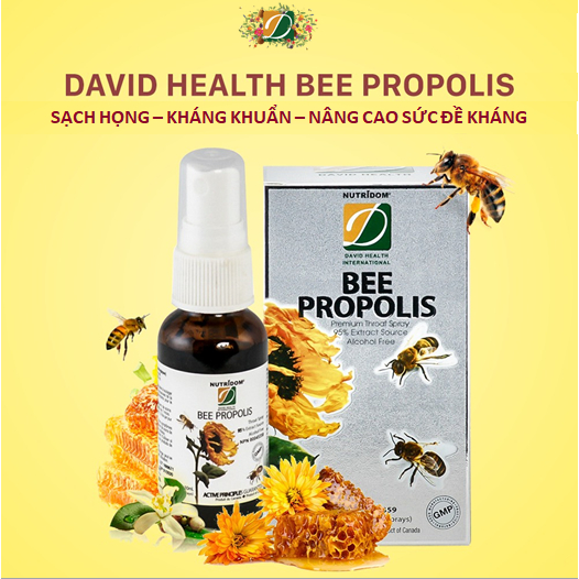 Xịt Họng Keo Ong Bee Propolis David Health, Hỗ Trợ Giảm Đau Họng, Dịu Các Cơn Ho, Ngừa Vi Khuẩn