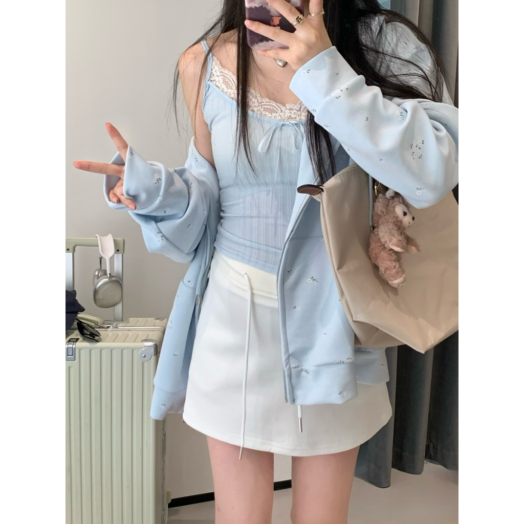 Áo Hai Dây Nữ Gân Nhỏ Phối Ren Cổ Nơ Nhỏ Dáng Ôm