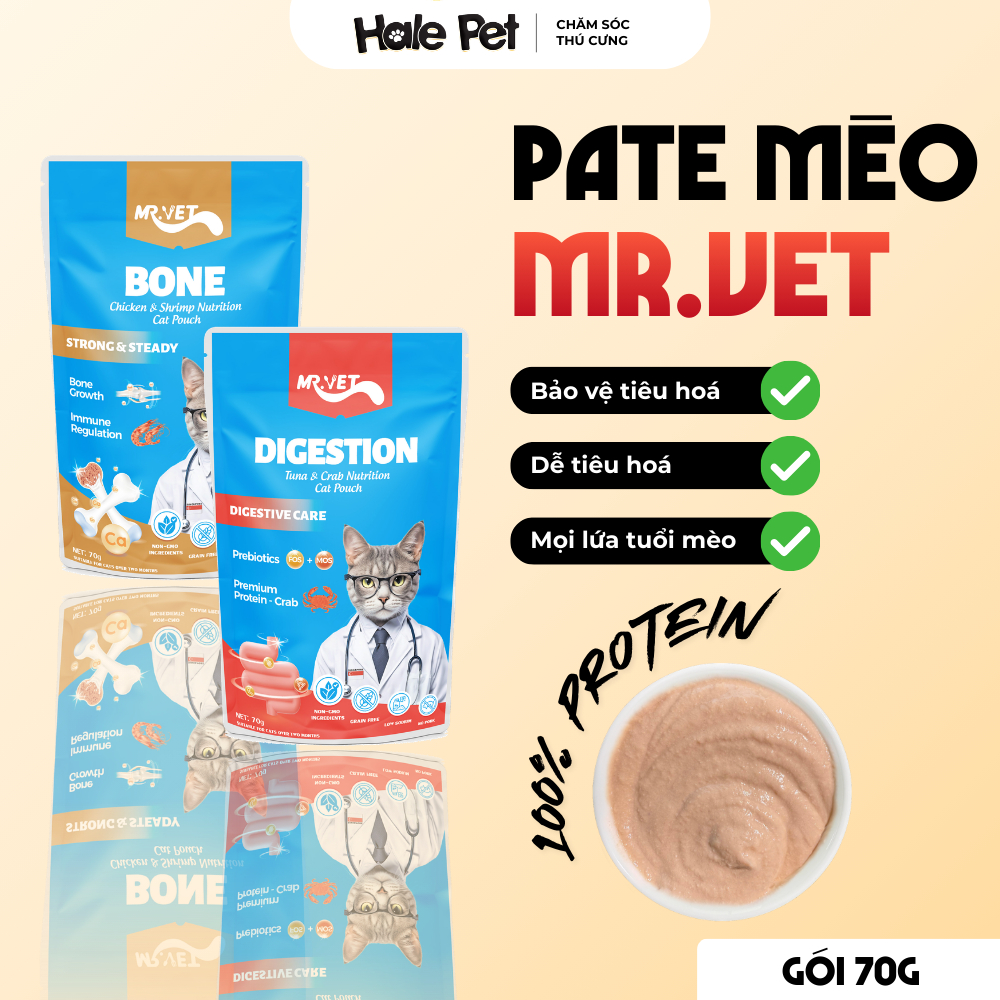[GIÁ SỈ KHI MUA TỪ 6/12/24 GÓI] Pate cho mèo MRVET 70G - Bổ sung các dưỡng chất, Hỗ trợ tiêu hóa