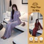 Bà ba đi chùa Tằm cao cấp cổ tròn cúc bọc dài tay Pháp phục cách tân gấm vân Thọ mềm mịn