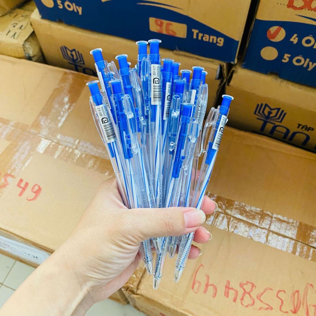 Bút Bi - Viết Bi Đầu Bấm Mực khô DF207  Ngòi 0.7mm (Mực Xanh) Chất Lượng Tốt