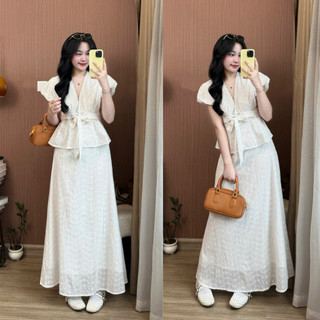 Set Áo Sơ Mi Tay Bồng Mix Chân Váy Midi Ren Thô Boil Dáng Dài Cạp Chun Có Lót Trong – Set Đồ Nữ Tiểu Thư 247Store