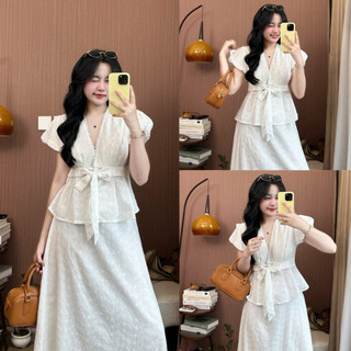 Set Áo Sơ Mi Tay Bồng Mix Chân Váy Midi Ren Thô Boil Dáng Dài Cạp Chun Có Lót Trong – Set Đồ Nữ Tiểu Thư 247Store