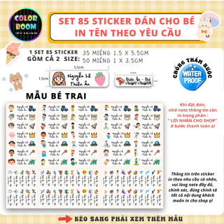 In theo yêu cầu - Set 85 Sticker Dán Đồ Dùng Cho Bé  - Decal PVC chống thấm - Colorboomshop