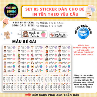 In theo yêu cầu - Set 85 Sticker Dán Đồ Dùng Cho Bé  - Decal PVC chống thấm - Colorboomshop