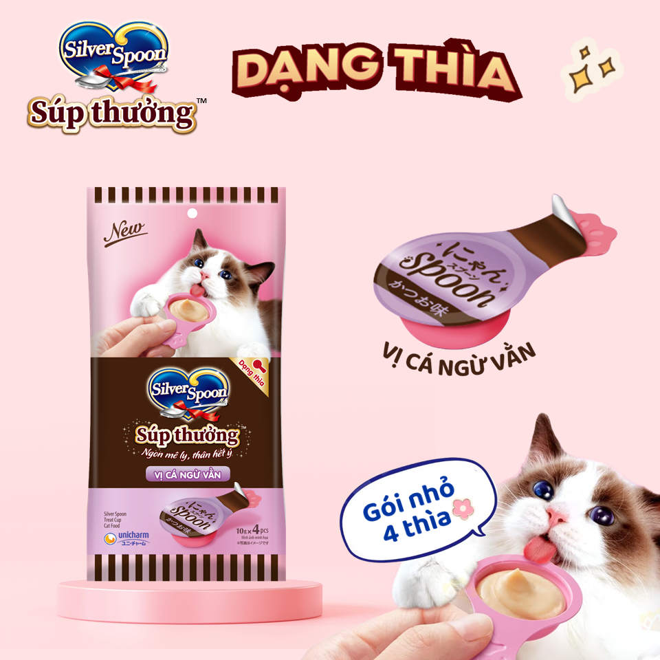 [V] Combo 2 Súp Thưởng Silver Spoon Dạng Thìa Cho Mèo Vị Cá Ngừ/Vị Cá Ngừ Vằn/Vị Thịt Gà/ Hải Sản/Cá Hồi (40g/gói)