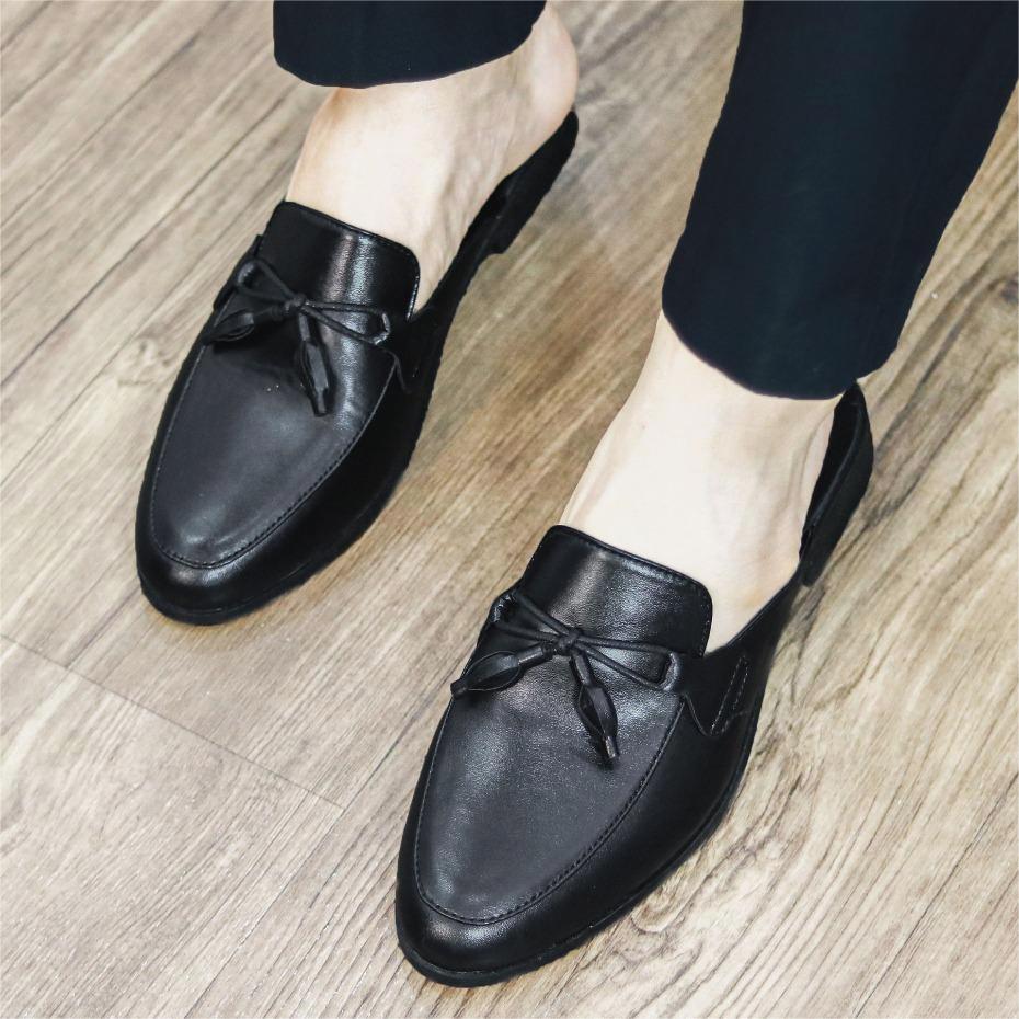Giày sục nam công sở cao cấp DAVINCIA, Giày lười hè công sở thoáng khí thiết kế trơn gắn nơ chuông trang trí G43