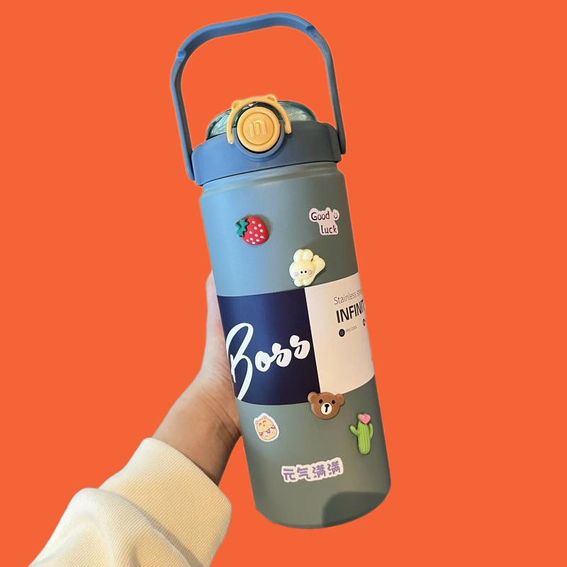 Bình giữ nhiệt Boss 1200ml cao cấp inox 304, giữ nhiệt 8-12h, quai xách kèm ống hút (2 đầu vòi hút) tặng kèm sticker