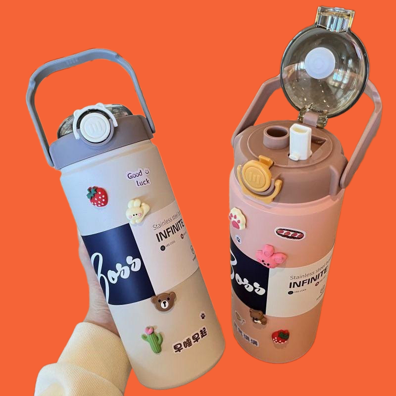 Bình giữ nhiệt Boss 1200ml cao cấp inox 304, giữ nhiệt 8-12h, quai xách kèm ống hút (2 đầu vòi hút) tặng kèm sticker
