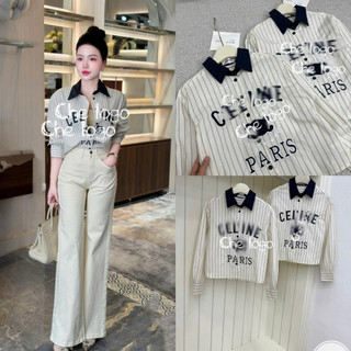 Áo sơ mi thô CL kẻ sọc cổ đen #82128