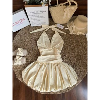 Váy Nữ Cổ Yếm Chữ V Lưng Hở Dây Buộc Chân Váy Phồng | Đầm Nữ Đi Chơi Dễ Thương