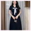 Váy Cổ Buộc Khăn Cộc Tay Dáng Dài 115cm