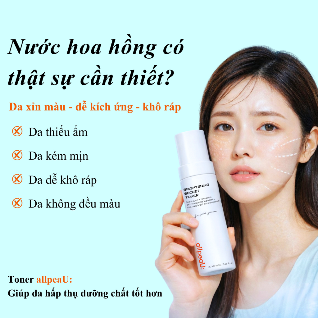 Nước Hoa Hồng allpeaU 105ml – Dưỡng Ẩm Nhanh, Da Mịn Mượt, Dịu Nhẹ, Phù Hợp Da Nhạy Cảm
