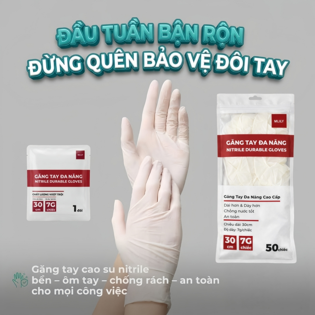 Găng Tay Cao Su ĐA NĂNG Không Bột  Cao Cấp – Siêu Dày Bền, Dùng Spa, Nhà Bếp, Chế Biến Thực Phẩm