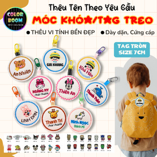 Móc Khoá/Tag treo Thêu Tên Theo Yêu Cầu - Hình tròn- Size 7cm -ColorBoomShop