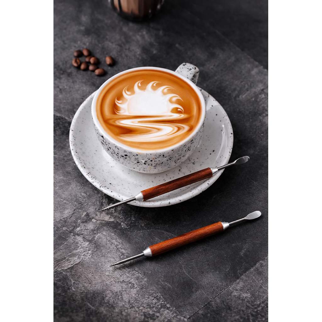 Bút vẽ latte art  cán gỗ - Dụng cụ barista ( gỗ óc chó hàng loại I )