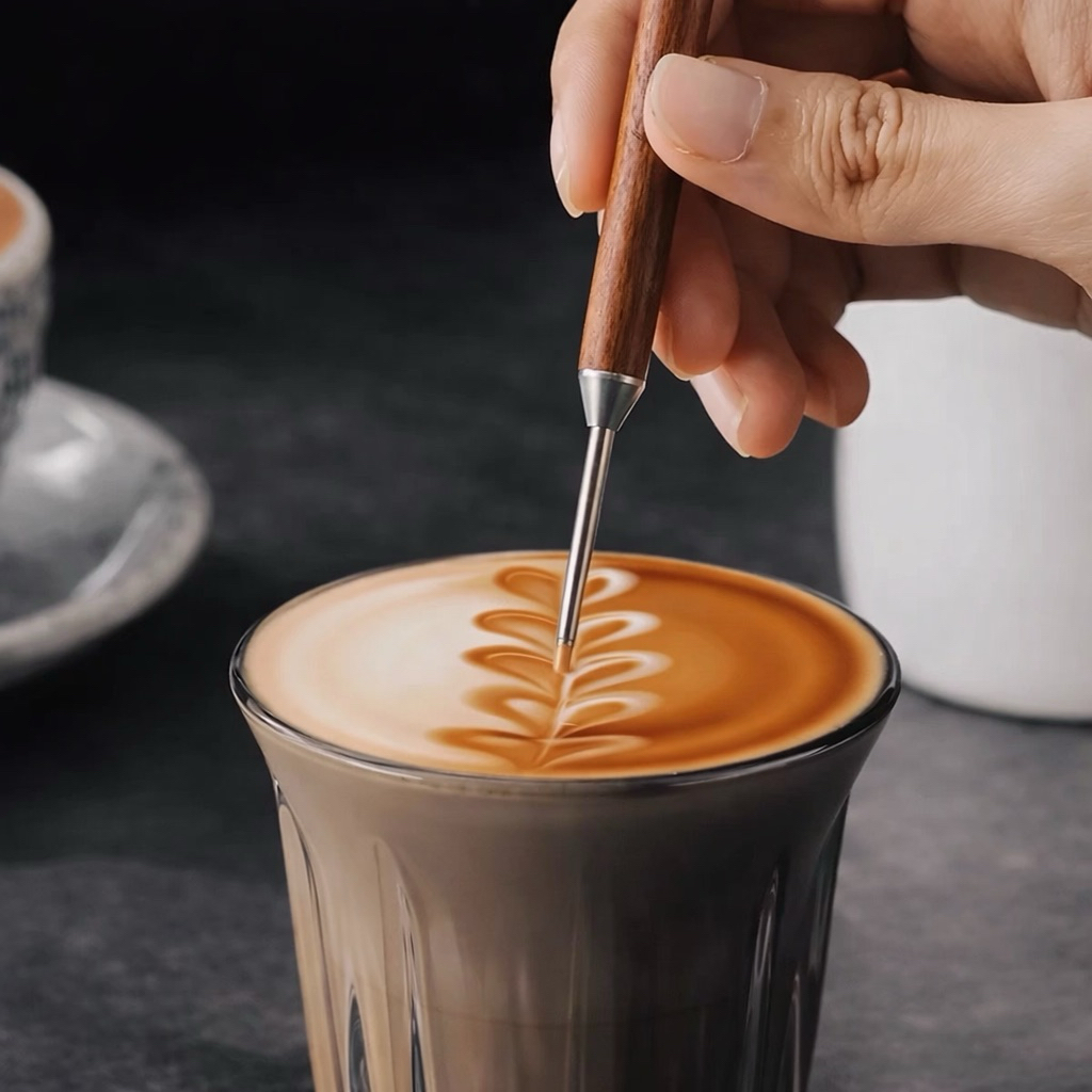 Bút vẽ latte art  cán gỗ - Dụng cụ barista ( gỗ óc chó hàng loại I )