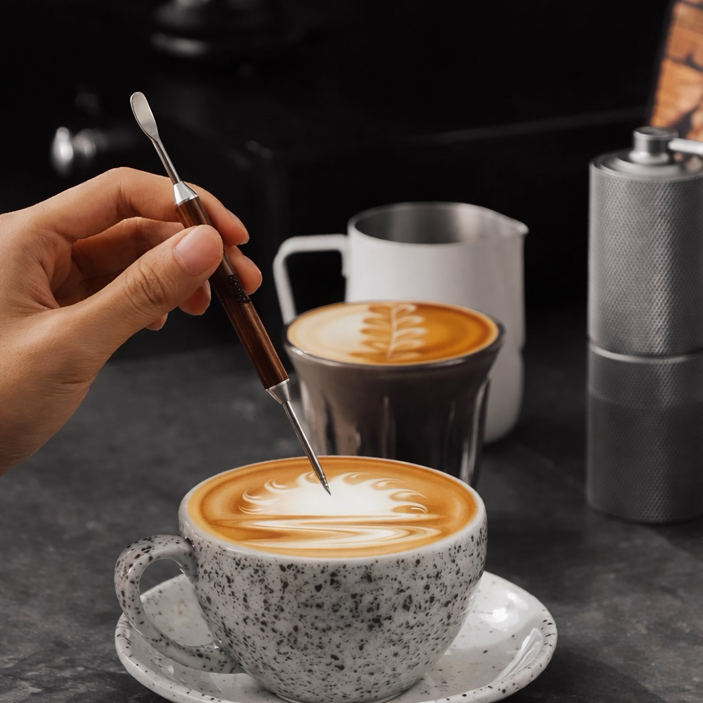 Bút vẽ latte art  cán gỗ - Dụng cụ barista ( gỗ óc chó hàng loại I )