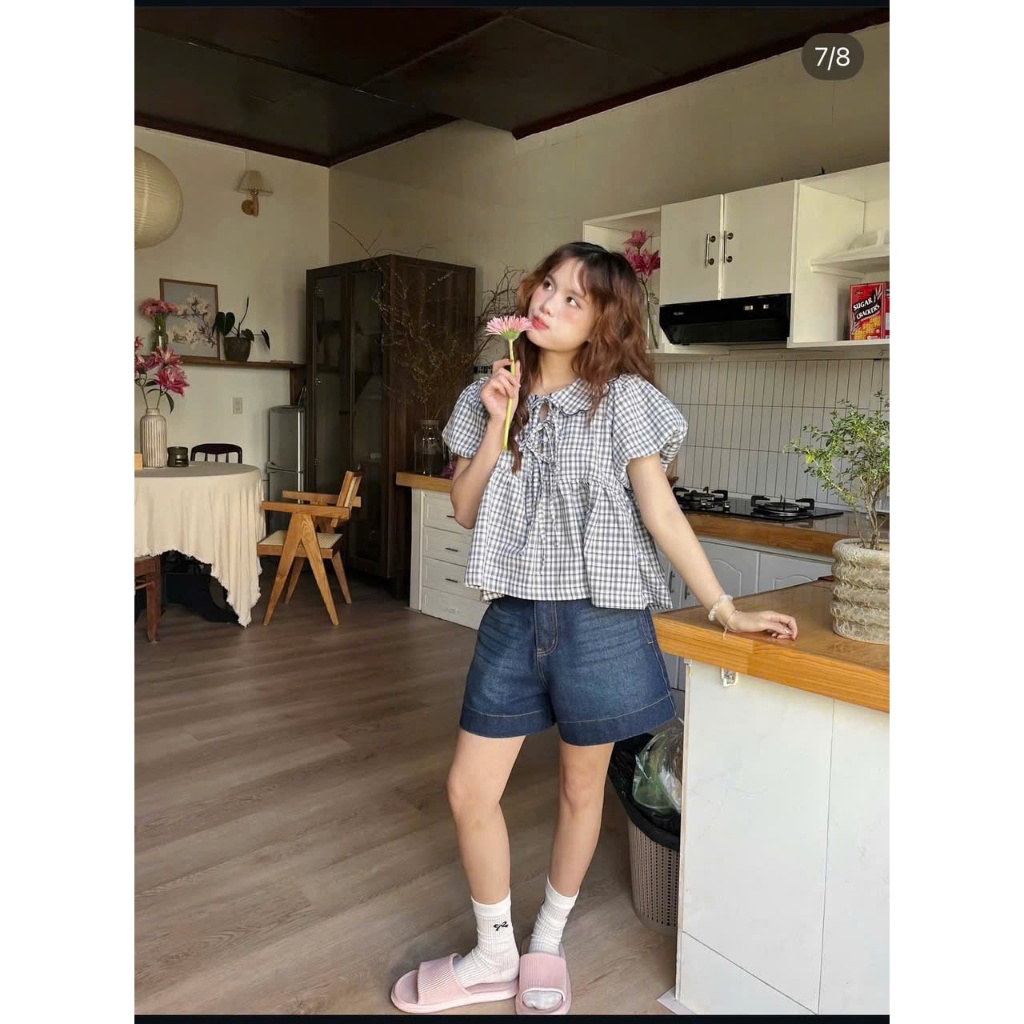 [Tặng kèm quây] Set áo babydoll cổ sen thêu hoa cổ xinh hàng QC 21163 A097