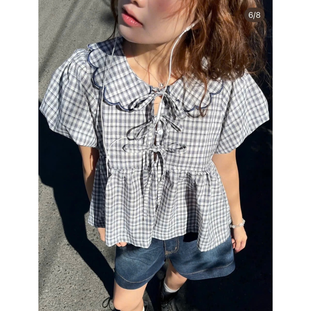[Tặng kèm quây] Set áo babydoll cổ sen thêu hoa cổ xinh hàng QC 21163 A097