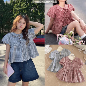 Set áo babydoll cổ sen thêu hoa cổ xinh hàng QC 21163 A097