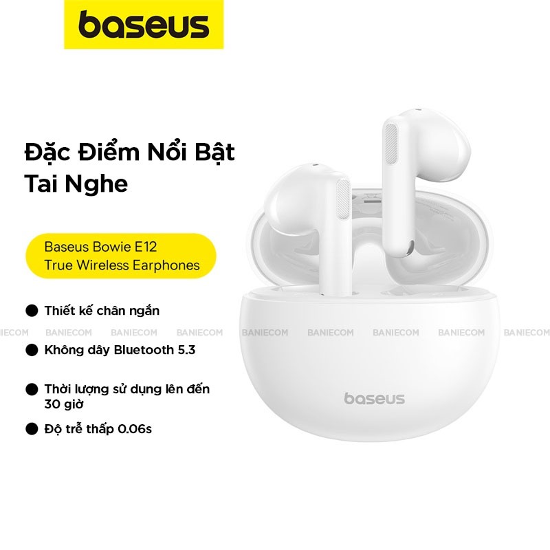 Tai nghe Bluetooth không dây BASEUS Bowie E12 TWS Thân Ngắn Pin 30 Giờ Độ Trễ 0.06s Có App GPS