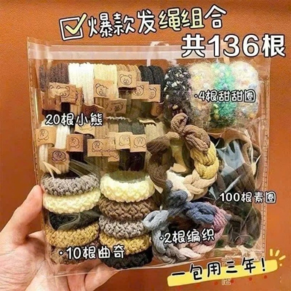 Bộ 136 Dây Buộc Tóc Nữ – Phụ Kiện Tóc Nhiều Mẫu Cute Cho Bạn Gái