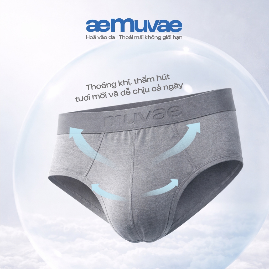 Combo 3 Quần Lót Nam Brief Cotton Cao Cấp Mát Lạnh, Mềm Mịn Thoáng Khí, Hoà Vào Da - Muvae (aeMuvae)