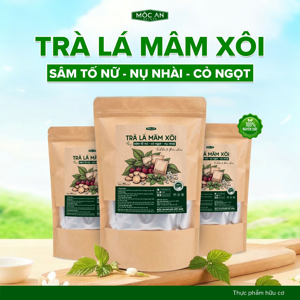 Trà Túi Lọc Lá Mâm Xôi Rừng Mix Vị Sâm Tố Nữ Mộc An Hỗ Trợ Niêm Mạc, IVF, IUI