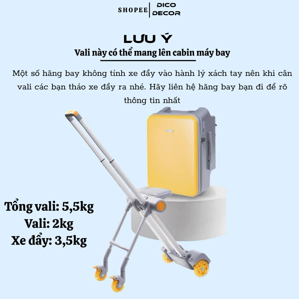 Vali Kéo Kiêm Xe Đẩy Cho Bé có thể tách rời chịu lực tới 80kg – Vali Du Lịch Kiêm Xe Đẩy 2 Trong 1 Siêu Tiện Ích
