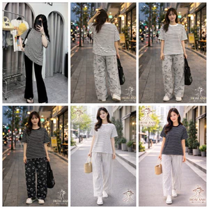Tổng Hợp Áo Kẻ Vằn Phối Kèm Quần Dài Ống Rộng Các Mẫu Dành Cho Nữ Chất Liệu Cotton Co Dãn Mát Mẻ