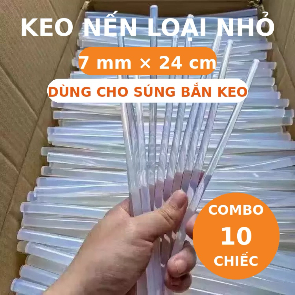 Keo Nến Loại Nhỏ 7mm x 24cm Dùng Cho Bắn Keo – Combo 10 Cây Keo Nến Trong Suốt Cho DIY & Handmade
