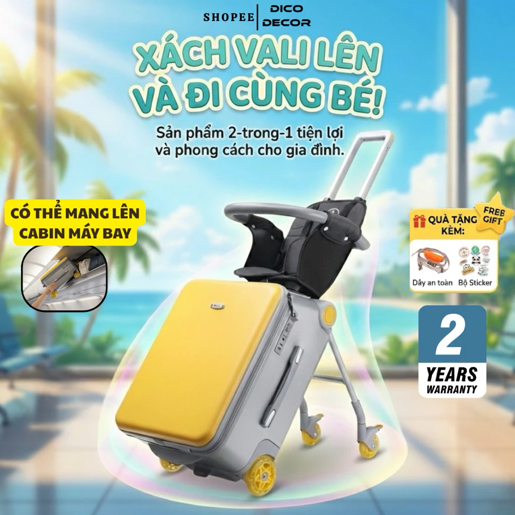 Vali Kéo Kiêm Xe Đẩy Cho Bé có thể tách rời chịu lực tới 80kg – Vali Du Lịch Kiêm Xe Đẩy 2 Trong 1 Siêu Tiện Ích