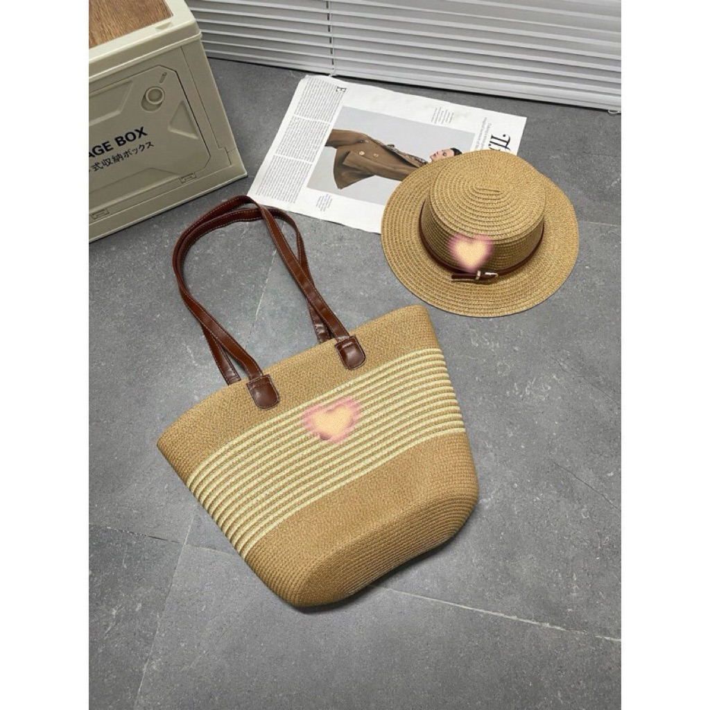 COMBO Túi đi biển, mũ đi biển túi cói xinh xắn 002