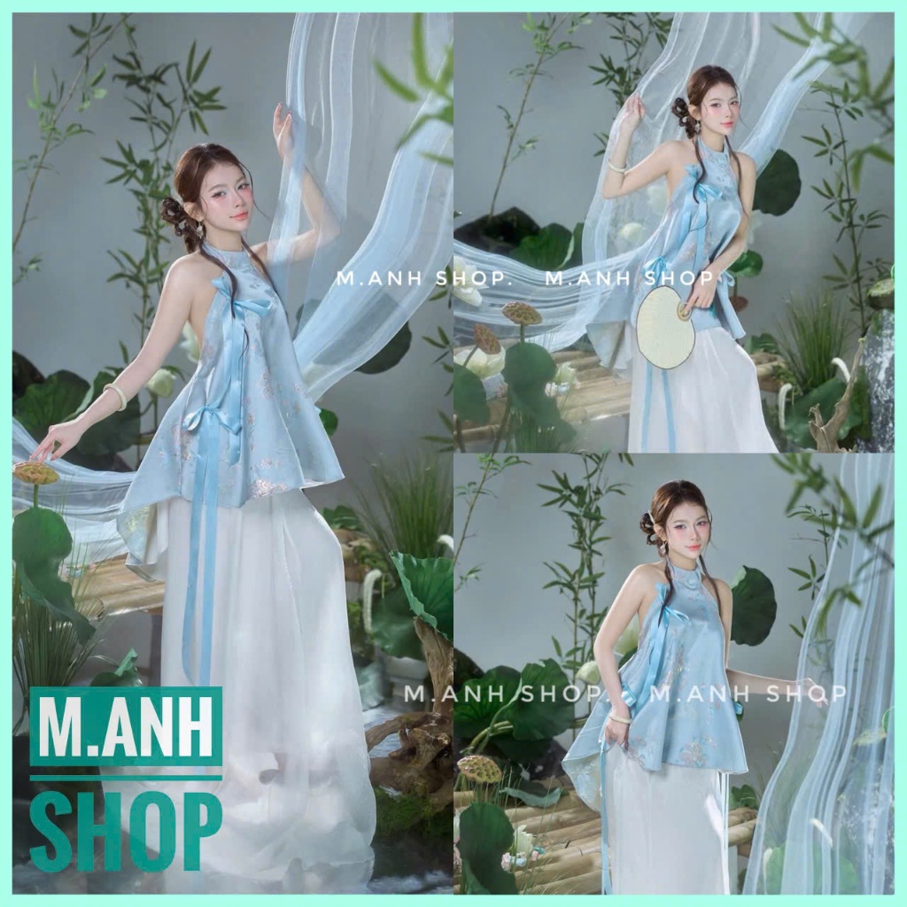 Sét Yếm Gấm Xanh Chụp Ảnh Concept Sen Trung Thu Xinh Đẹp