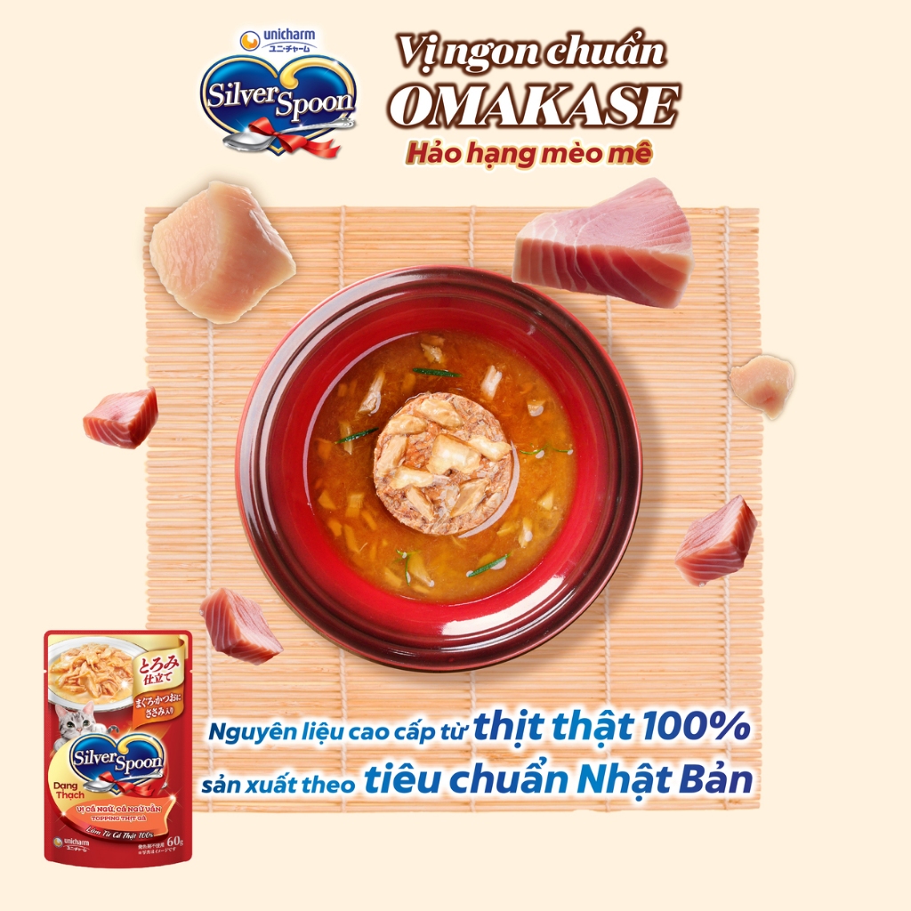 [Combo 14] Pate Mèo Silver Spoon Gói 60gram, Pate Unicharm Cho Mèo Bổ Sung Đầy Đủ Dinh Dưỡng Bù Nước