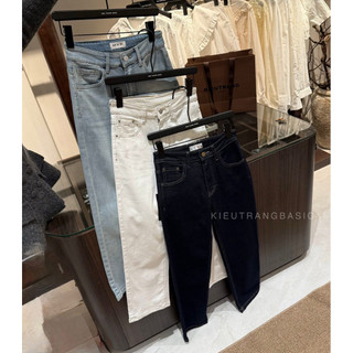 Quần Suông Jeans Ống Đứng Viền Chỉ Thêu Túi QC
