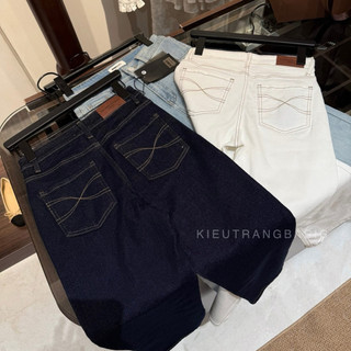 Quần Suông Jeans Ống Đứng Viền Chỉ Thêu Túi QC