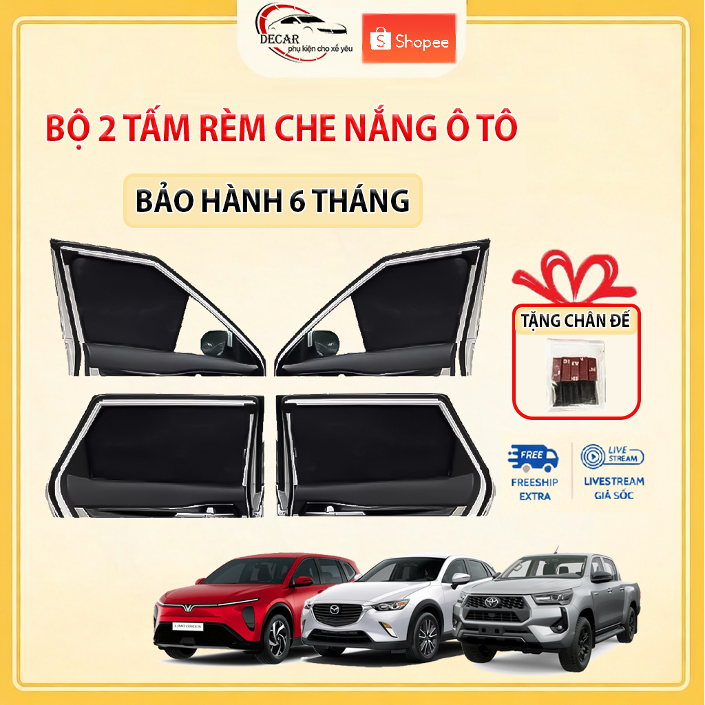 (Bộ 2) Rèm Che Nắng Ô Tô Hít Nam Châm DECAR Bộ 2 Tấm Rèm Chắn Nắng Cửa Kính Xe Ô Tô Chống UV Thiết Kế Theo Xe Loại 1