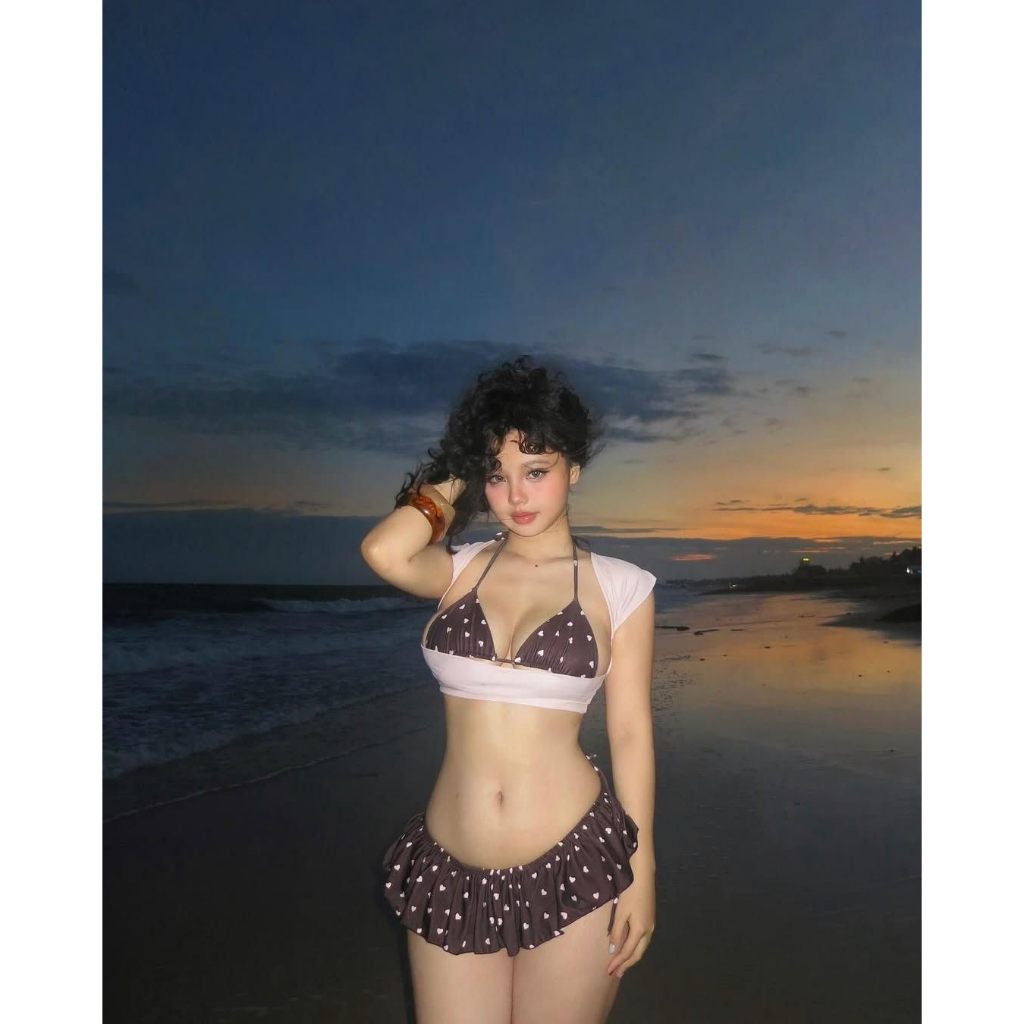 [SẴN - HỎA TỐC HN] 2Soonsumff Bikini 3 mảnh họa tiết trái tim buộc dây phối bèo sexy bộ đồ bơi cao cấp gợi cảm cho nữ
