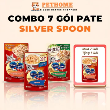 [Combo 7] Pate Mèo Silver Spoon Gói 60gram, Pate Unicharm Cho Mèo Bổ Sung Đầy Đủ Dinh Dưỡng Bù Nước