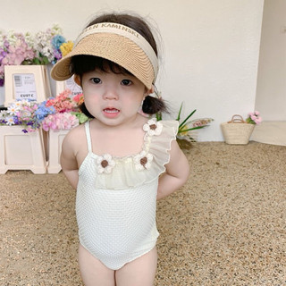Đồ bơi một mảnh đính hoa nổi, bikini phối bèo lệch vai tiểu thư ngọt ngào cho bé gái