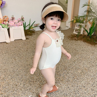 Đồ bơi một mảnh đính hoa nổi, bikini phối bèo lệch vai tiểu thư ngọt ngào cho bé gái