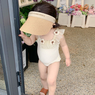 Đồ bơi một mảnh đính hoa nổi, bikini phối bèo lệch vai tiểu thư ngọt ngào cho bé gái