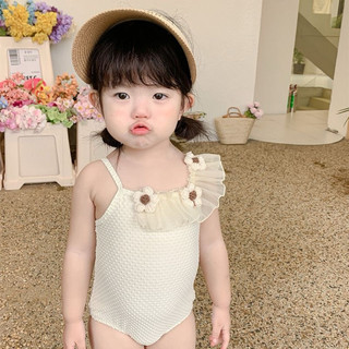 Đồ bơi một mảnh đính hoa nổi, bikini phối bèo lệch vai tiểu thư ngọt ngào cho bé gái